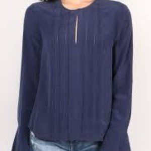 L'agence Simone Pleated Silk Blouse in Navy.